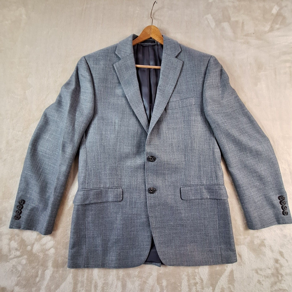 Ralph Lauren L-RL Blazer Men's 38R Gray Chambray Single Breasted Rayon Linen